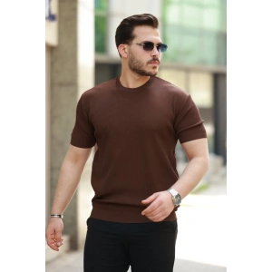 Erkek Bisiklet Yaka Jakarlı Kısa Kollu Tshirt