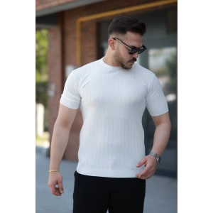 Erkek Bisiklet Yaka örgü Desenli Kısa örme Triko Kısa Kollu T-shirt