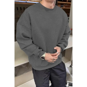 Erkek Düz Bisiklet Yaka Sweat - Füme