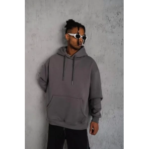 Erkek Düz Kapüşonlu Sweat - Gri