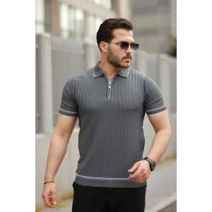 Erkek Fermuarlı Yakalı Kısa Kollu T-shirt