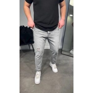 Erkek Gri Yırtık Detaylı Boyfriend Jean