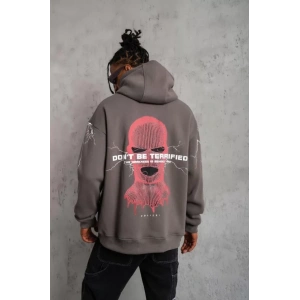 Erkek Maske Baskılı Kapüşonlu Sweat - Gri