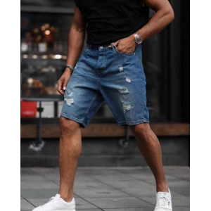 Erkek Mavi Yırtık Detaylı Şort