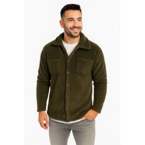Erkek Pelüş Polar Hırka Gömlek – Yakalı, İlik Düğmeli, Göğüs Cepli, Yumuşak Dokulu Kışlık Regular Fit Rahat Günlük Model - Haki
