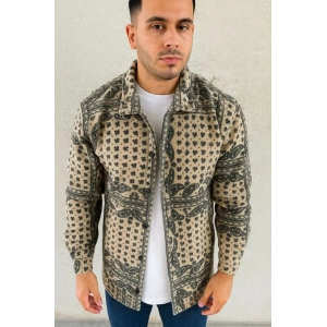 Erkek Polar Fermuarlı Sweatshirt – Kapüşonsuz, Cepli, Yumuşak Dokulu, Oversize Rahat Kalıp, Kışlık Sıcak Tutan Fermuarlı Üst - Bej