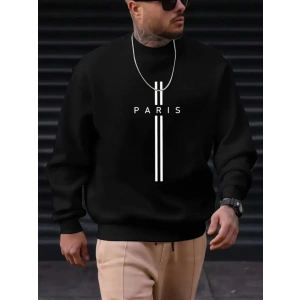 Erkek Uzun Kollu Bisiklet Yaka Yazı Detaylı Iki Iplik Bluz