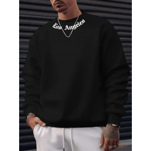 Erkek Uzun Kollu Bisiklet Yaka Yazı Detaylı Iki Iplik Bluz