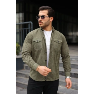 Erkek Uzun Kollu Cepli Kadife Gömlek