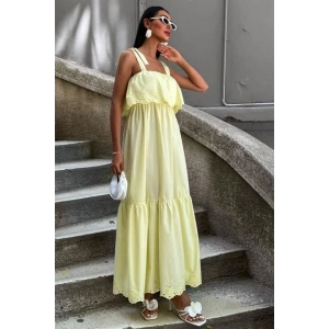 Etek Ucu Brode Nakışlı Boyundan Bağlamalı Elbise 2881