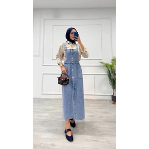 Etekli salopet enzim süper taş yıkama buz mavi d 2521