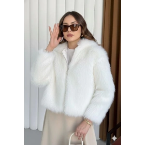 Fermuarlı kısa kürk beyaz t7746