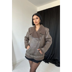 Haki Apoletli Kürklü Ceket