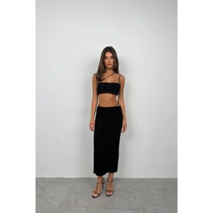 İp Detay Dokulu Maxi Etek