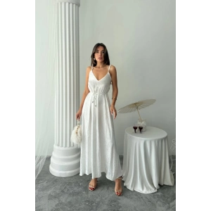 JAKAR SATEN DEGAJE ASKILI ELBİSE İP KEMERLİ - Beyaz