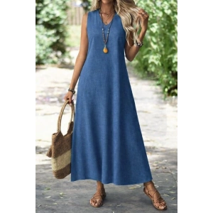 Kadın Askılı V Yakalı Uzun Elbise