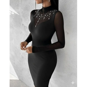 Kadın Balıkçı Yaka Dalgıç Kumaş Taş Ve Transparan Detaydiz üstü Elbise