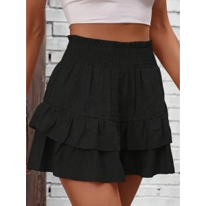 Kadın Beli Lastikli Eteği Fırfırlı Mini Etek