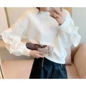 Kadın Bisiklet Yaka Kolları Volan Detay üç Iplik Kumaş Sweat