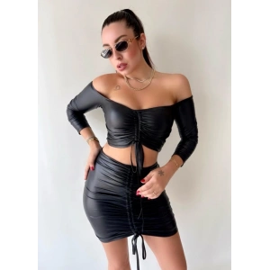 Kadın Büzgülü Deri Etek Takım Fırsat Ürün