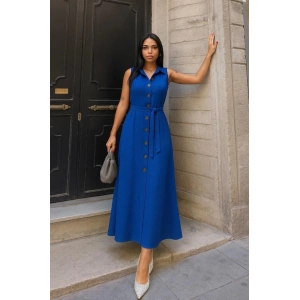 Kadın Düğme Detay Kuşak Dahil Elbise