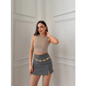 Kadın Halter Yaka Fitilli Esnek Crop Atlet