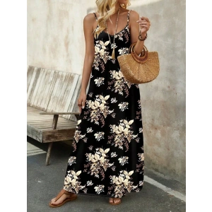 Kadın Ip Askılı V Yakalı çiçek Desenli Süprem Elbise