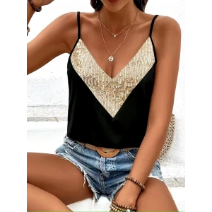 Kadın Ip Askılı V Yakalı Pulpayet Detaylı Sandy Bluz