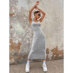 Kadın Kalın Askılı Kare Yaka Fitilli Kaşkorse Midi Boy Elbise