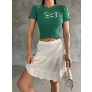 Kadın Kelebek Desenli Bisiklet Yaka Fit Bluz