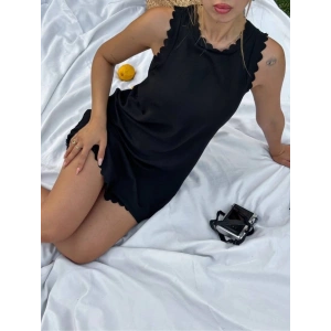 Kadın Keten Kumaş Kolsuz Mini Boy Elbise