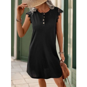 Kadın Kısa Dantel Kollu önden Düğmeli Viskon Elbise