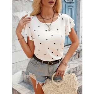 Kadın Kısa Kelebek Kollu Bisiklet Yaka Kalp Desenli Süprem Bluz