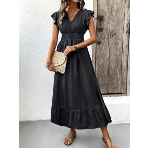 Kadın Kısa Kelebek Kollu Kruvaze Yakalı Beli Lastikli Aerobin Elbise