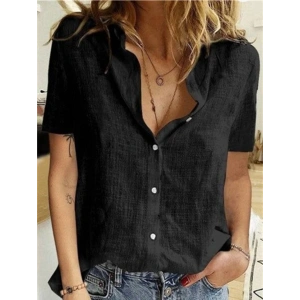 Kadın Kısa Kollu Basic Keten Gömlek