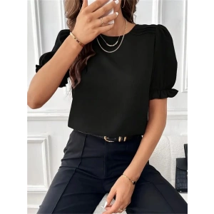 Kadın Kısa Kollu Bisiklet Yaka Kolları Gipeli Ithal Krep Bluz