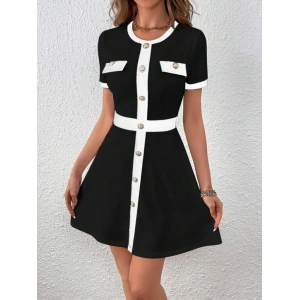 Kadın Kısa Kollu Bisiklet Yaka önden Düğmeli Modal Elbise