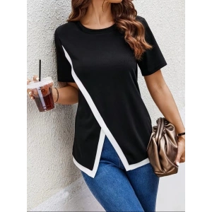 Kadın Kısa Kollu Bisiklet Yaka Viskon Bluz