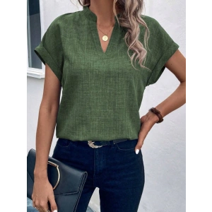 Kadın Kısa Kollu Hakim Yaka Keten Bluz
