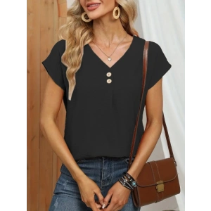 Kadın Kısa Kollu önü Düğmeli V Yaka Aerobin Bluz