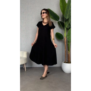 Kadın Kısa Kollu V Yaka Salaş Maxi Boy Elbise