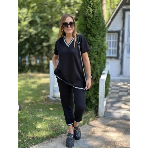 Kadın Kısa Kollu V Yakalı Iki Iplik Bluz Ve Pantolon Ikili Takım