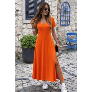 Kadın Kısa Kollu V Yakalı Maksi Boy Viskon Elbise