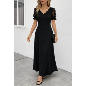 Kadın Kısa Kollu V Yakalı Uzun Janjan Elbise