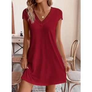 Kadın Kısa Kollu V Yakalı Viskon Elbise