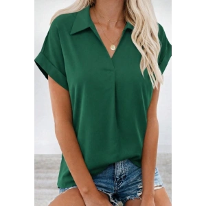 Kadın Kısa Kollu Yakalı Dokuma Viskon Bluz