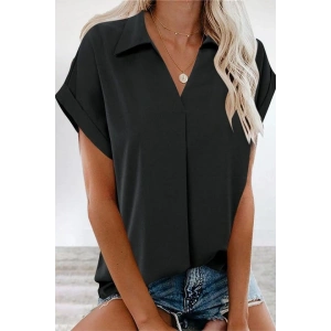 Kadın Kısa Kollu Yakalı Dokuma Viskon Bluz