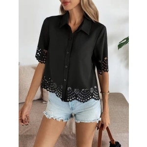 Kadın Kısa Kollu Yakalı önden Düğmeli Dubai Gömlek Bluz