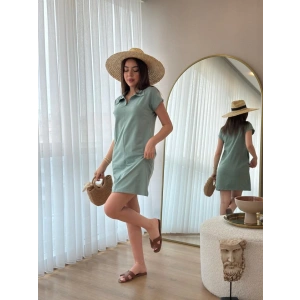 Kadın Kısa Kollu Yakalı Viskon Iki Iplik Elbise