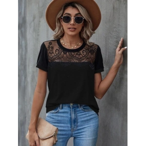 Kadın Kısa Kollu Yuvarlak Yaka ön Dantel Detaylı Viskon Bluz